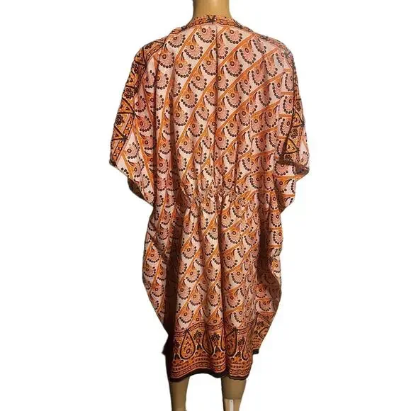 Kaftan Dress OSFM Pink Orange Bohemian Elastic Cinch Flowy - Picture 7 of 8